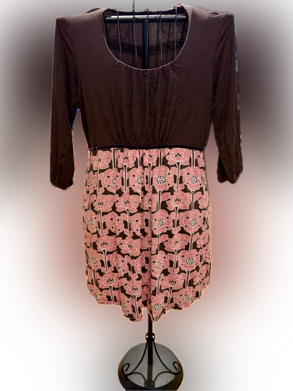 Women’s Brown and Pink Floral Jersey knit Dress